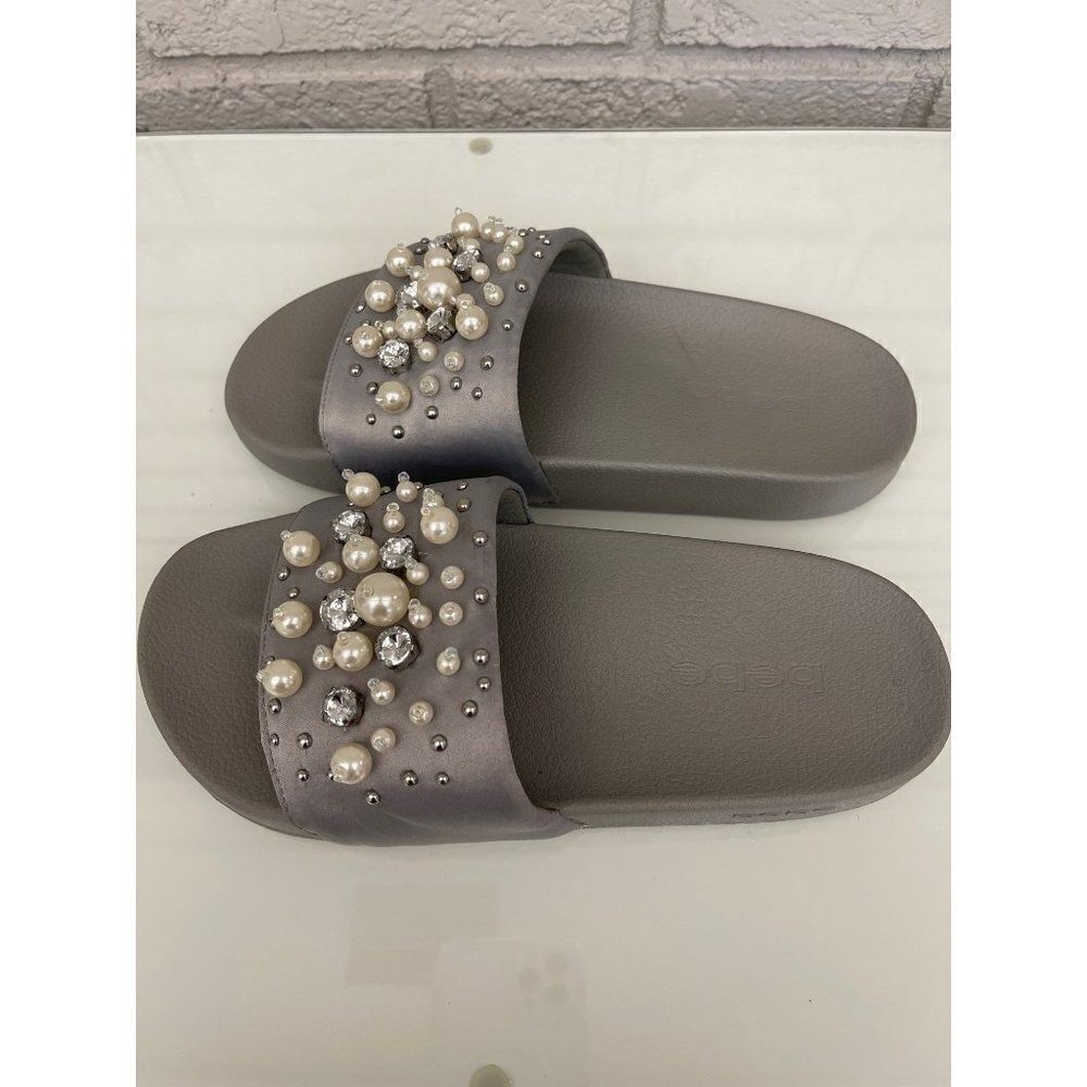 Bebe Fenix Faux Pearls & Rhinestones Slides Size 6